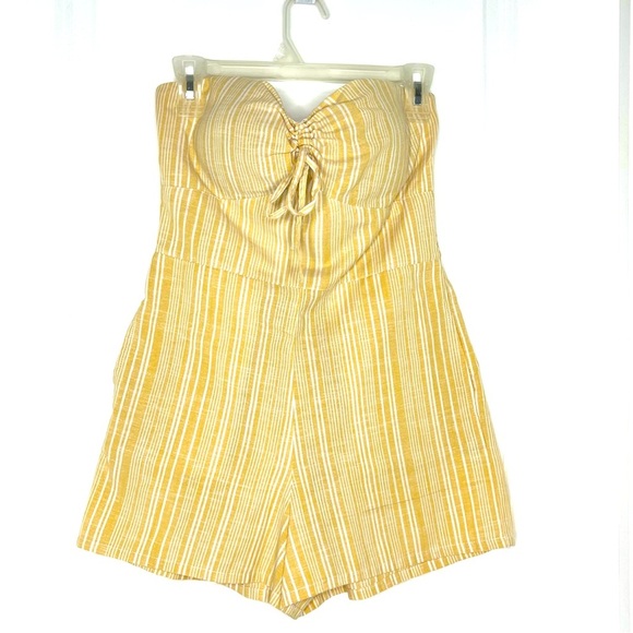 Derek Heart Pants - Derek Heart Yellow & White Striped Strapless Jumpsuit Romper, Size M